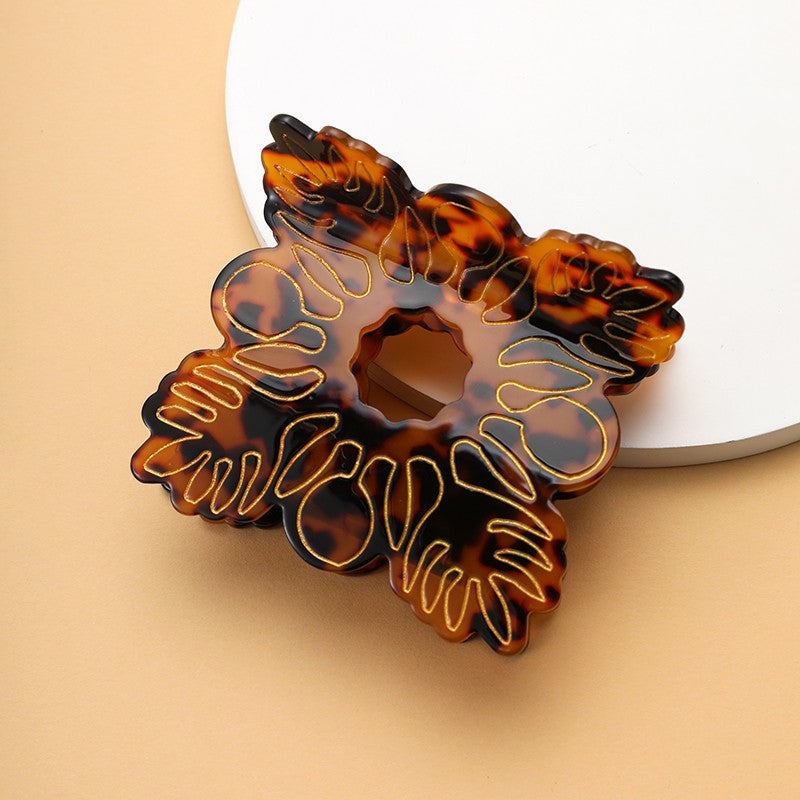 Gold Monstera Leaf Tortoiseshell Hair Claw Clips | 40H1232