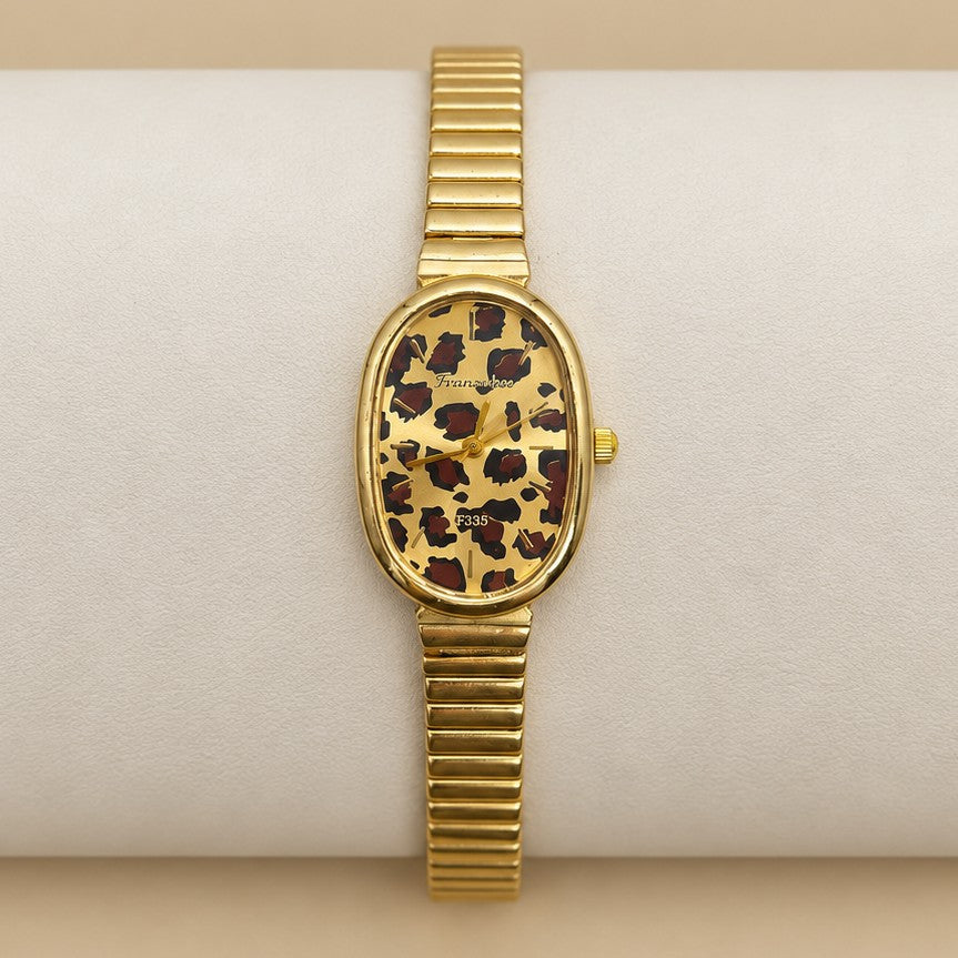 Leopard Print Oval Gold-Tone Wrist Watch | 40WTH103