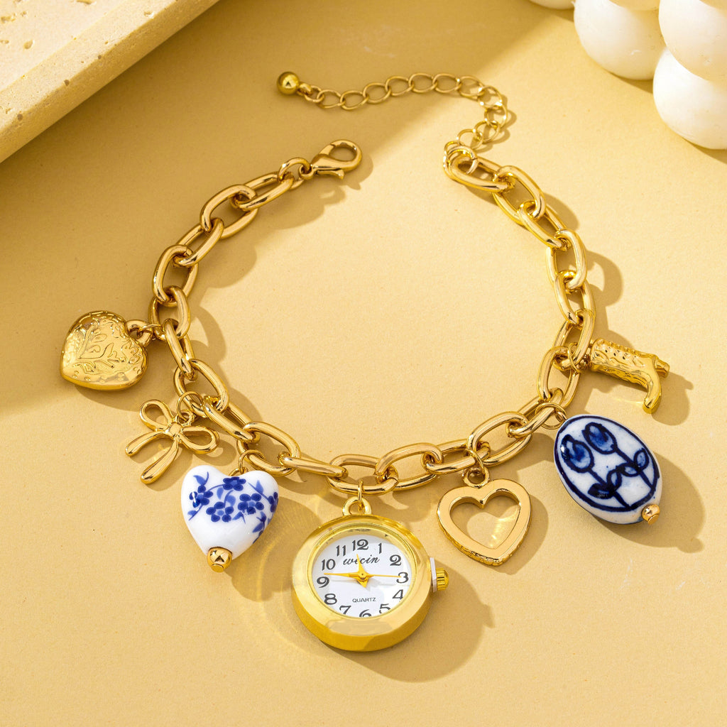 Vintage-Style Porcelain Charm Watch Bracelet | 80W034