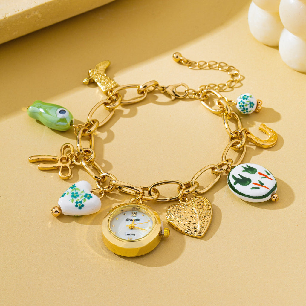 Vintage Green Floral Charm Watch Bracelet | 80W033