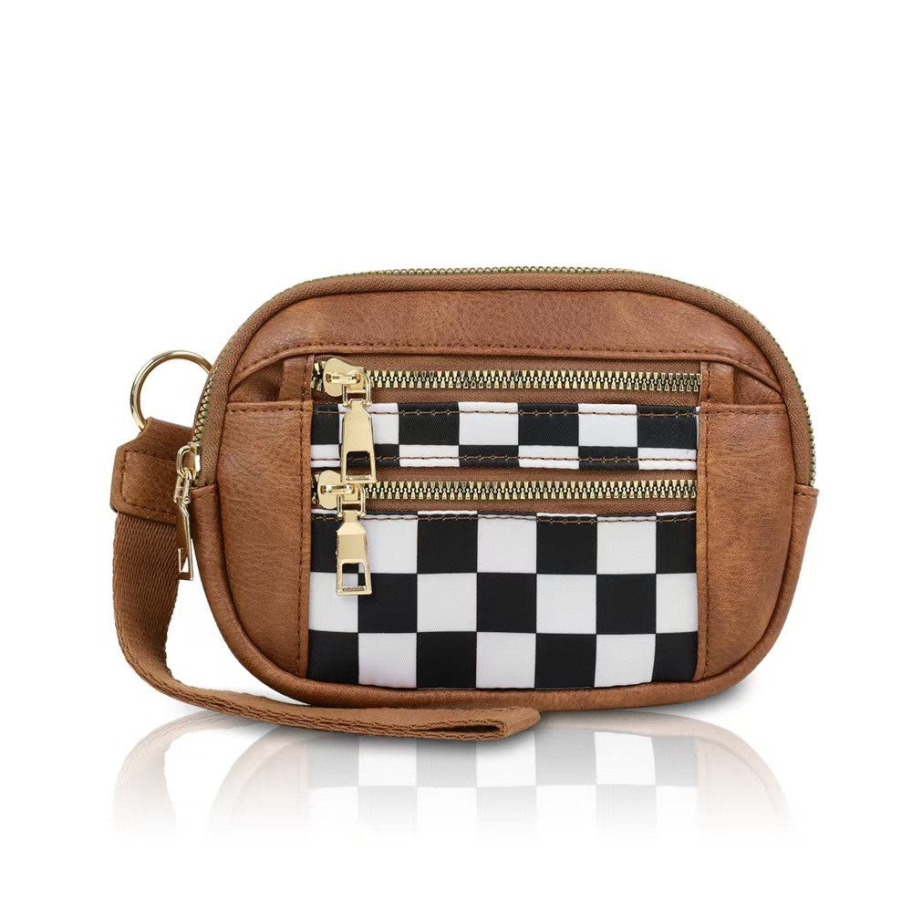 Multi-Zipper Checkered Pouch Bag Wristlet | 40P617
