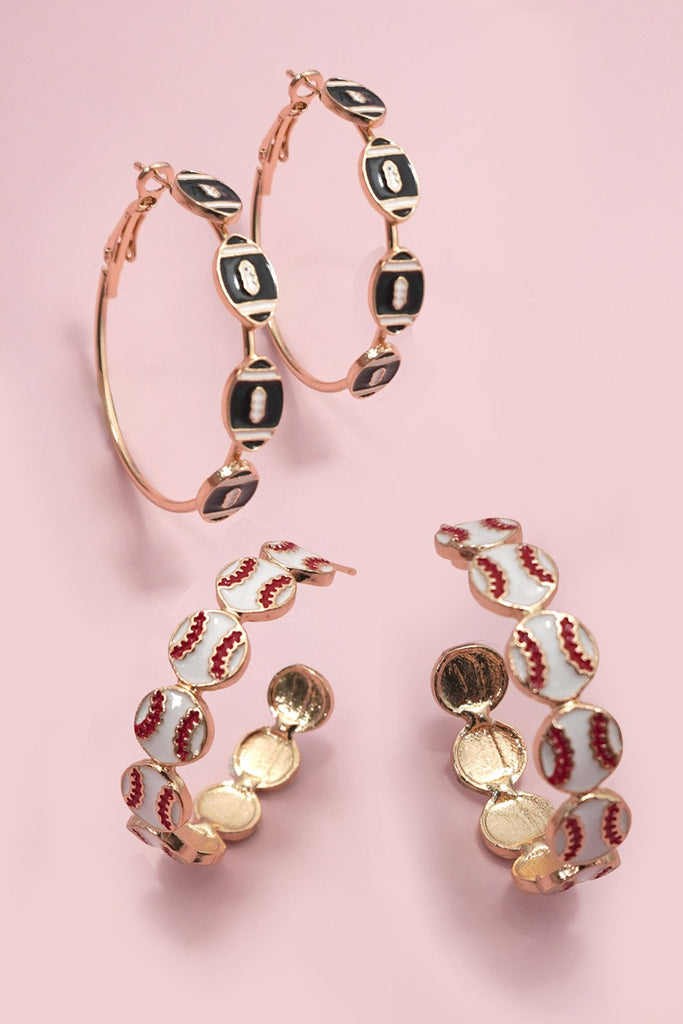 Gameday Football Baseball Hoop Earrings | 40E501