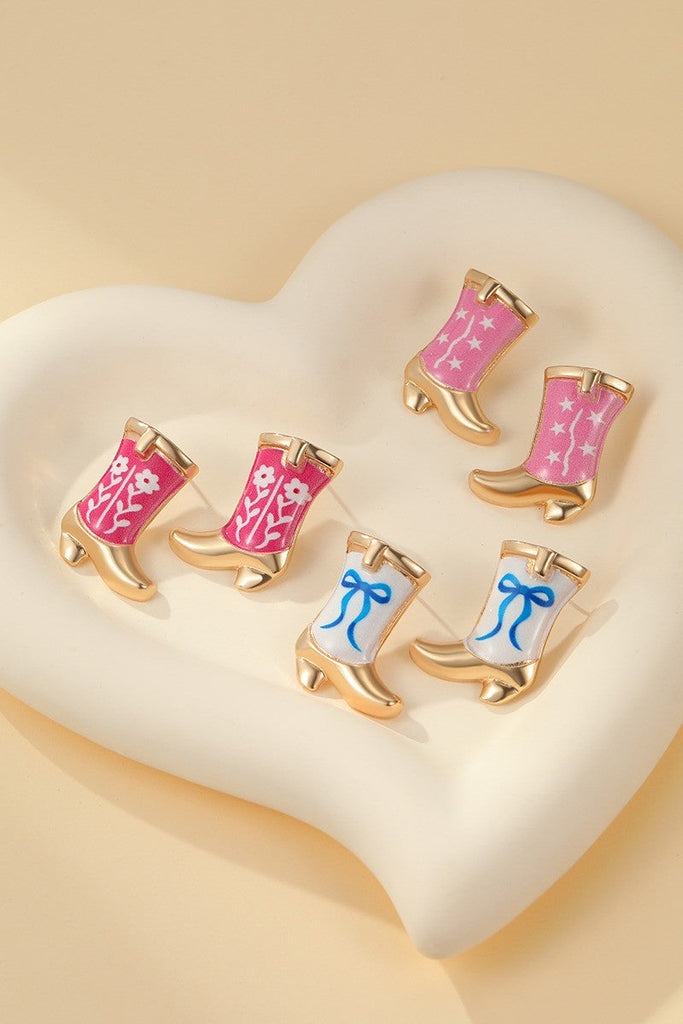 Western Boot Stud Enamel Charm Statement Earrings | 40E507