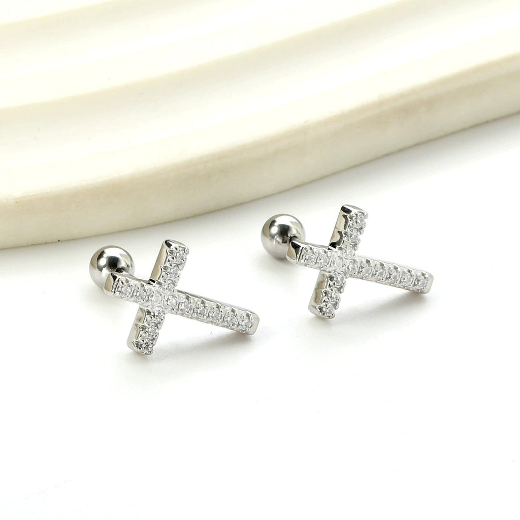 18K STAINLESS STEEL TARNISH FREE CROSS EARRINGS | 40E508