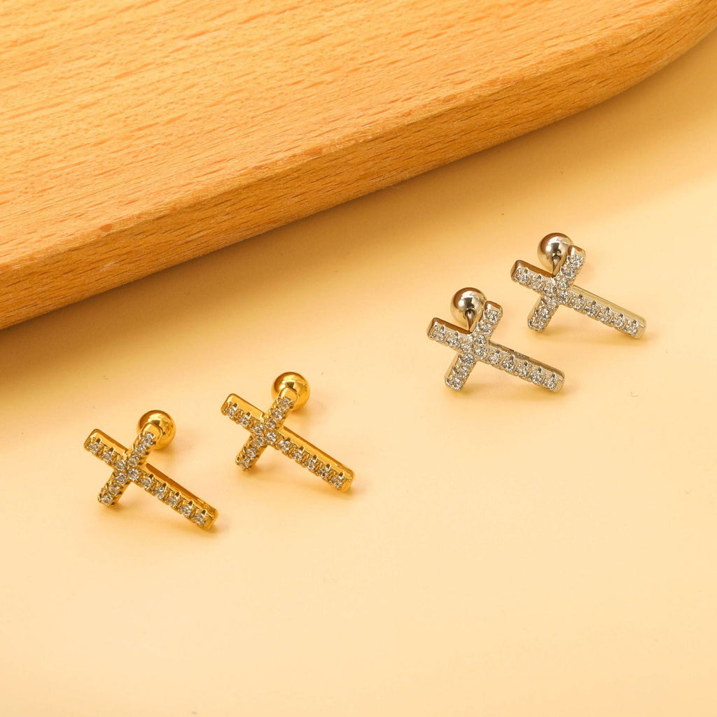 18K STAINLESS STEEL TARNISH FREE CROSS EARRINGS | 40E508
