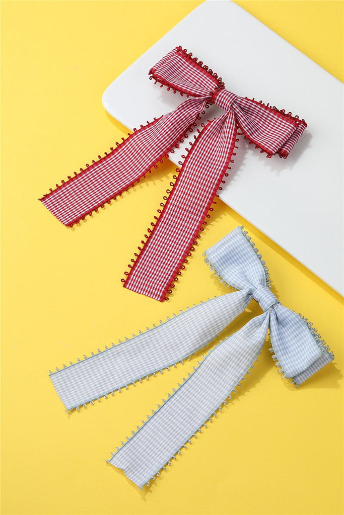 Gingham Bow Hair Clip - Lace-Trimmed Coquette | 40H1091