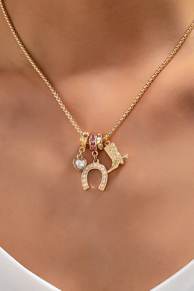 Western Rhinestone Horseshoe Charm Necklace | 80N93236