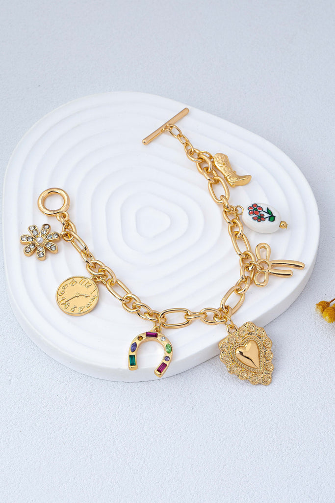 Vintage Inspired Boot Heart Charm Link Bracelet | 80B1797