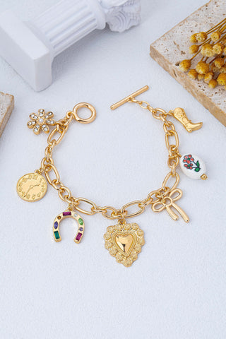 Vintage Inspired Boot Heart Charm Link Bracelet | 80B1797