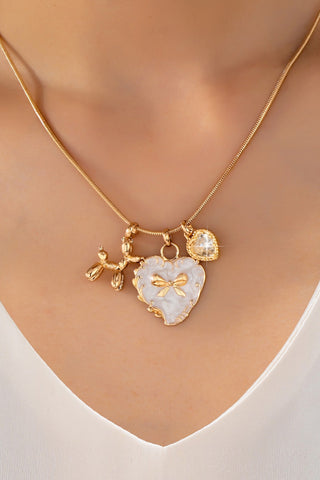 Bow Heart & Balloon Dog Crystal Charm Necklace | 80N93126