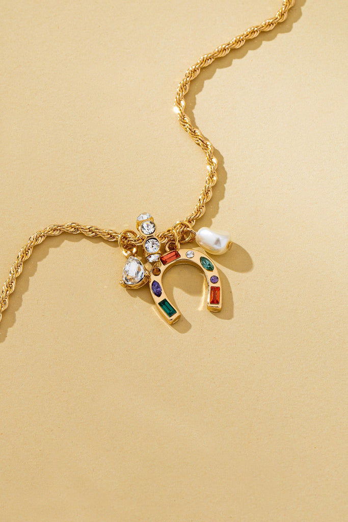 Multi-Color Horseshoe and Pearl Crystal Charm Necklace | 80N93136