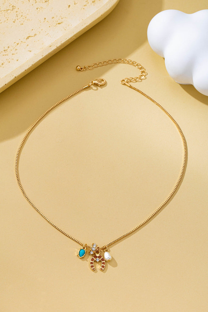 Southwest Horseshoe & Turquoise Charm Necklace | 80N93130