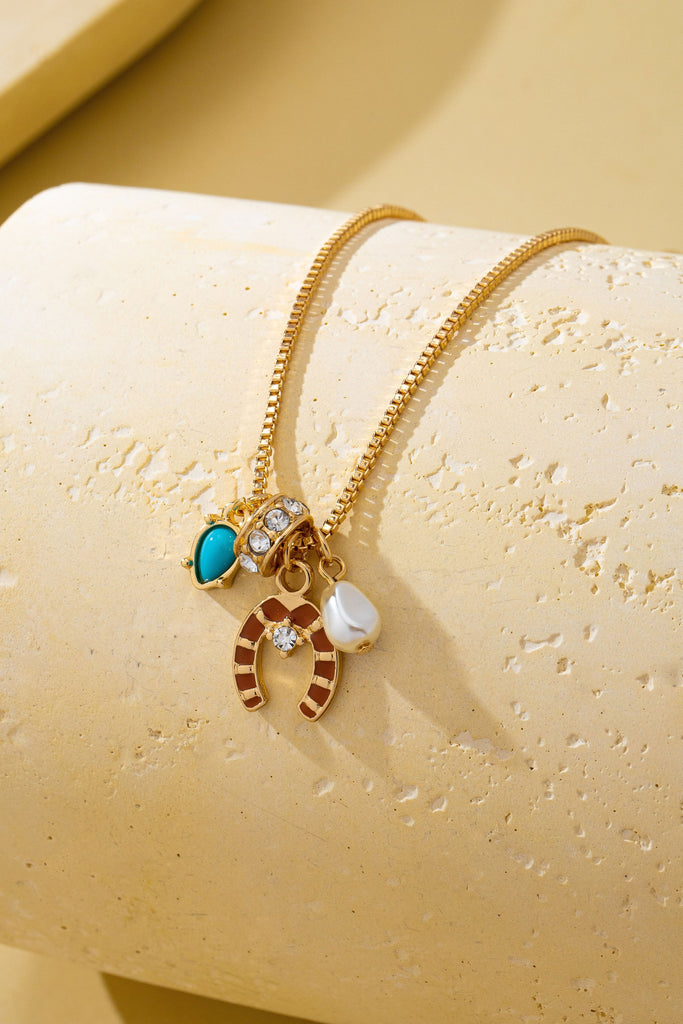 Southwest Horseshoe & Turquoise Charm Necklace | 80N93130