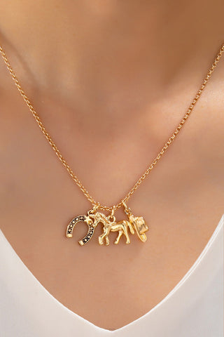Galloping Horse and Horseshoe Charm Necklace | 80N93131