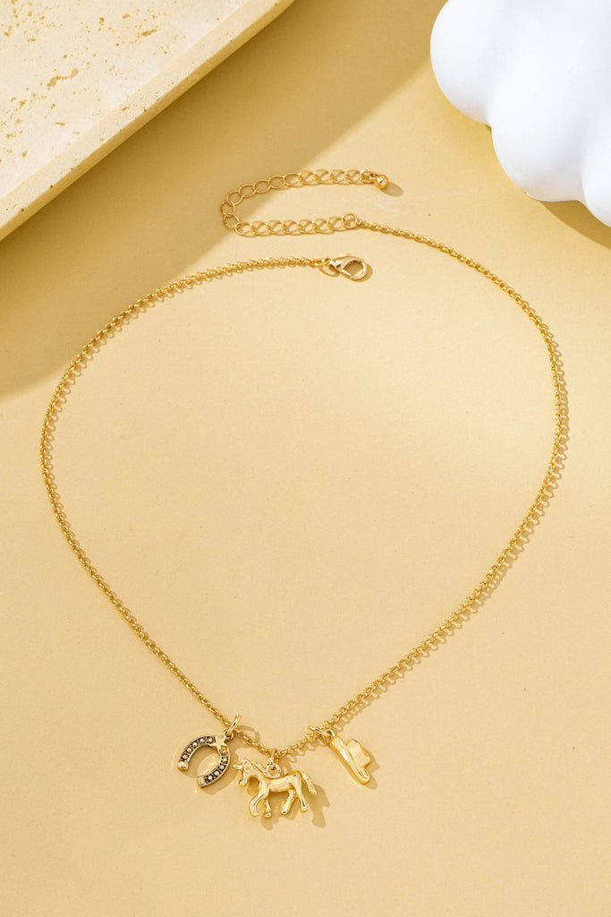 Galloping Horse and Horseshoe Charm Necklace | 80N93131