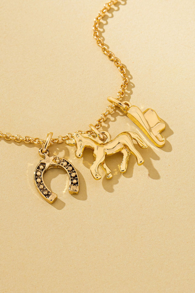 Galloping Horse and Horseshoe Charm Necklace | 80N93131