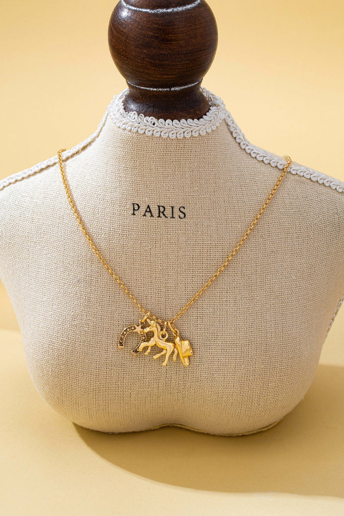 Galloping Horse and Horseshoe Charm Necklace | 80N93131