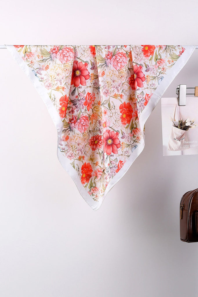 Garden Silk-Satin Scarf - Botanical Floral Bandana | 40SC720