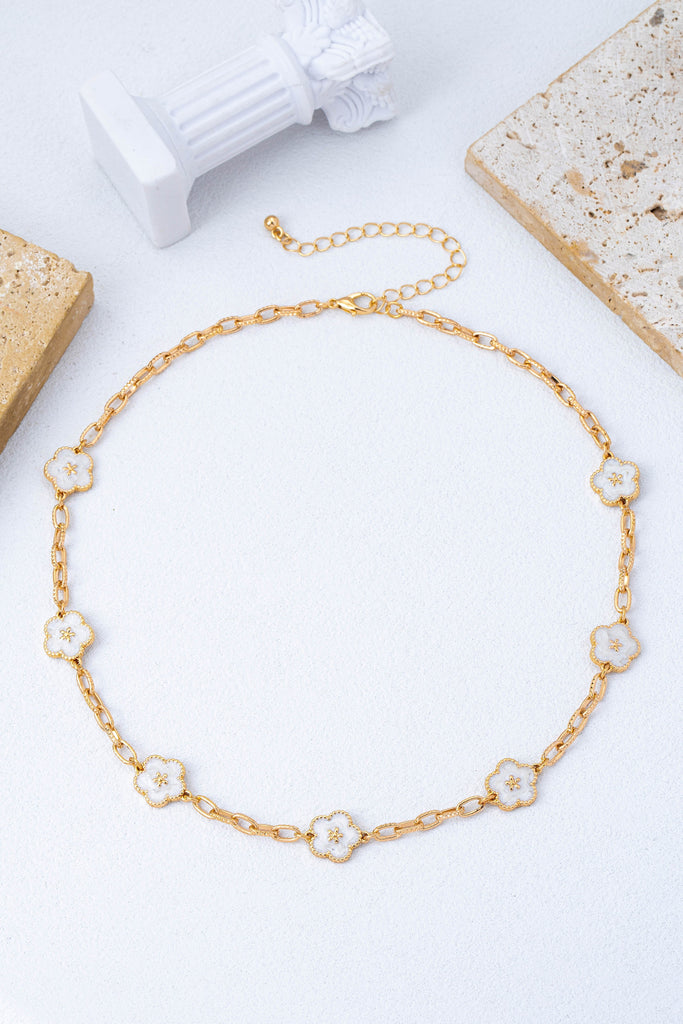 Vintage-Inspired White Enamel Floral Station Necklace | 80N93188