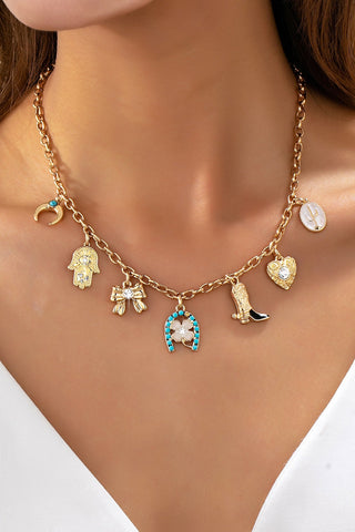 Western Turquoise Horseshoe Bow Boot Charm Necklace | 80N93198
