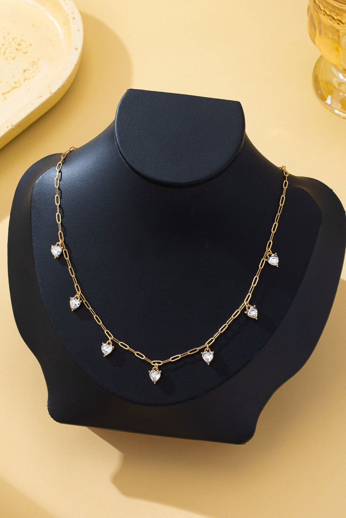 Crystal Heart Shape Paperclip Link Necklace | 80N93204