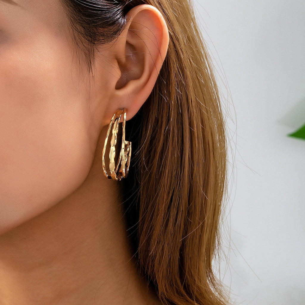 Gold-Tone Triple Layer Hoop Earrings | 80E62339