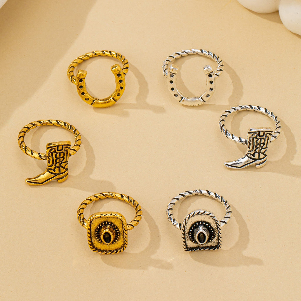 Western Antique Lasso & Hat Stackable Rings | 80R287