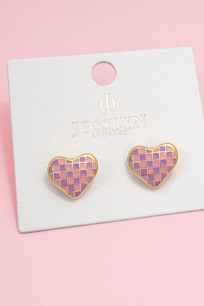 Checkered Enamel Heart Stud Earrings | 40E511
