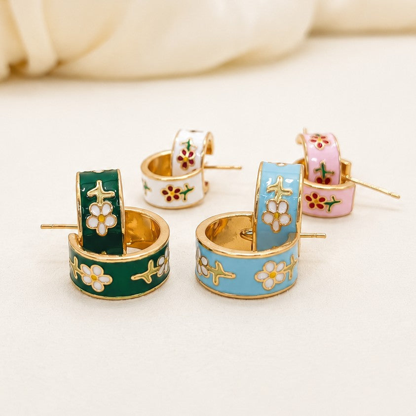 Garden Meadow Flower Enamel Huggie Hoop Earrings | 40E512