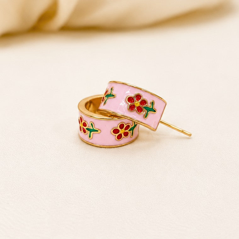 Garden Meadow Flower Enamel Huggie Hoop Earrings | 40E512