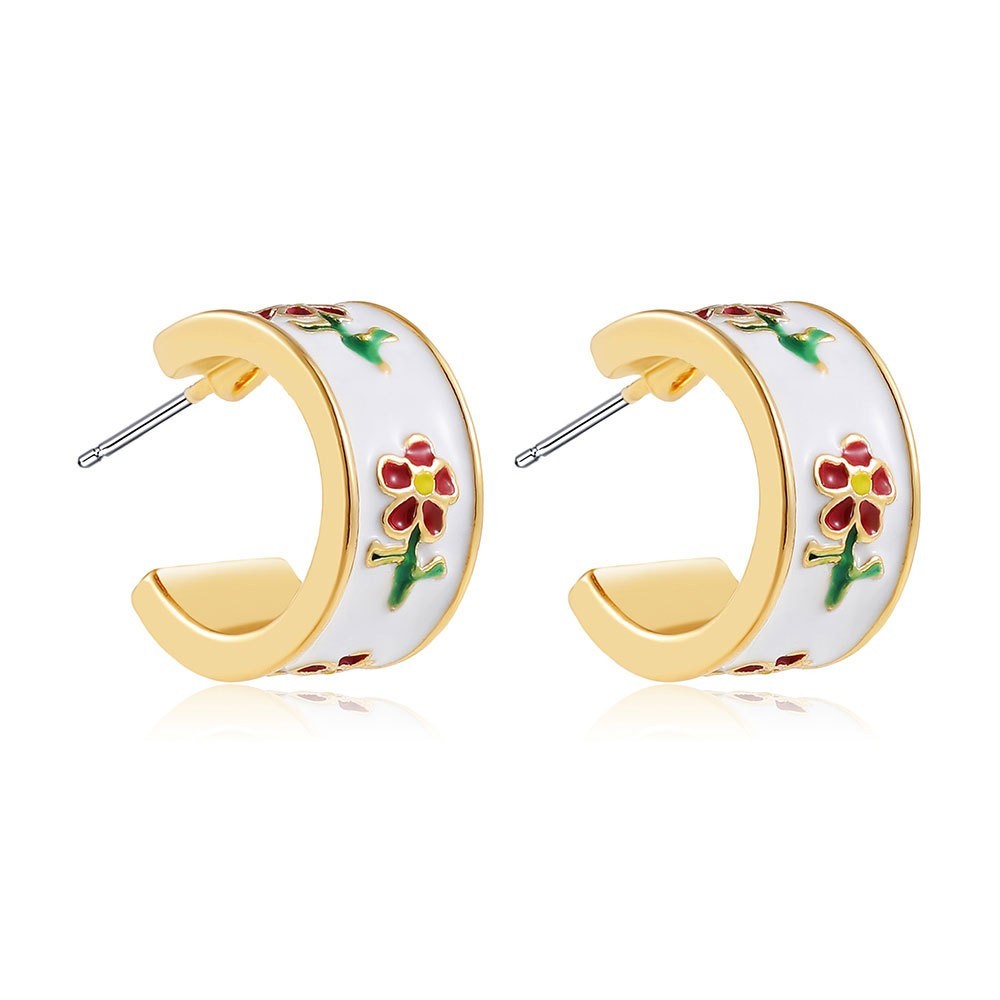 Garden Meadow Flower Enamel Huggie Hoop Earrings | 40E512