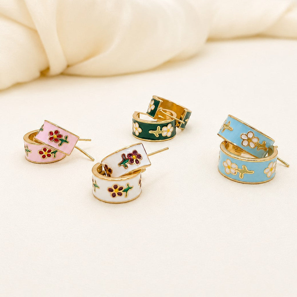 Garden Meadow Flower Enamel Huggie Hoop Earrings | 40E512