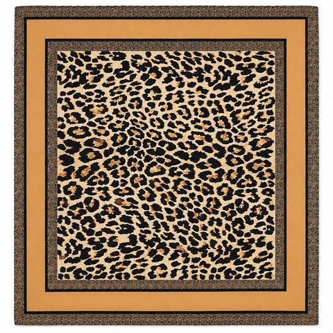 Leopard Print & Geometric Border Silk Neck Scarf | 40SC734