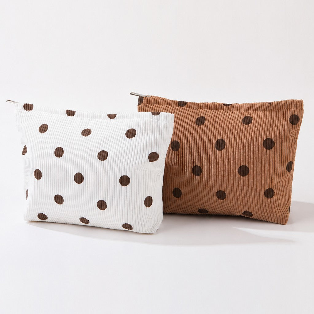 CORDUROY POLKA DOT COSMETIC MAKEUP POUCH BAG | 40P625