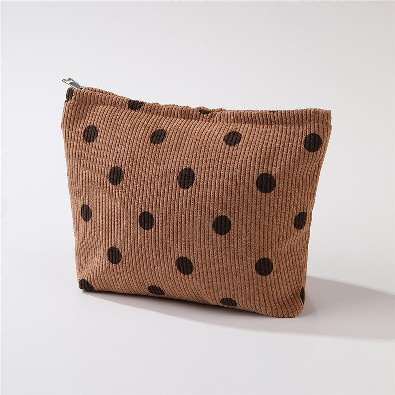 CORDUROY POLKA DOT COSMETIC MAKEUP POUCH BAG | 40P625
