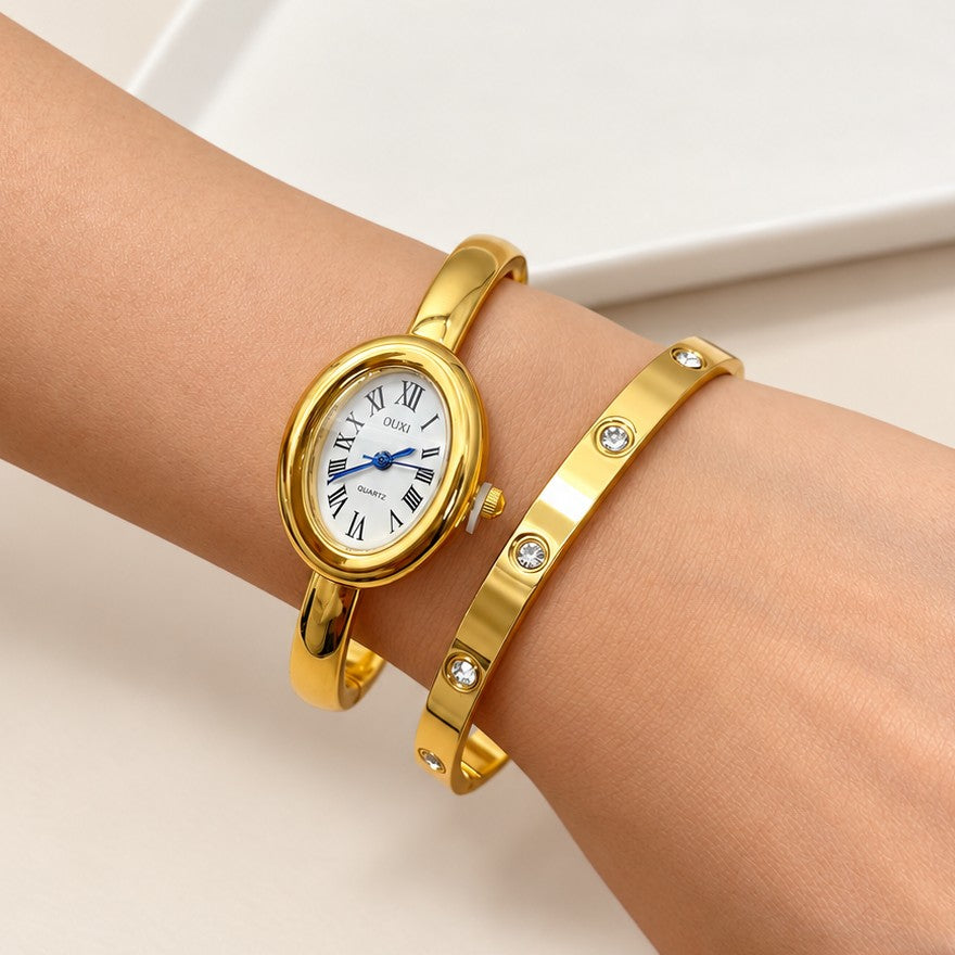 Oval Bangle Watch & Crystal Bracelet Set | 40WTH102