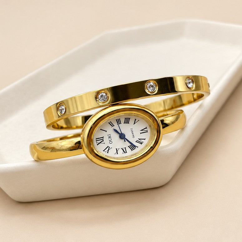 Oval Bangle Watch & Crystal Bracelet Set | 40WTH102
