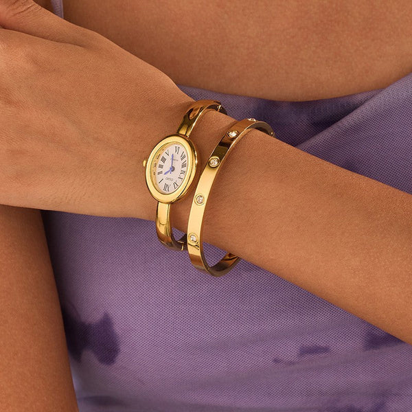 Oval Bangle Watch & Crystal Bracelet Set | 40WTH102