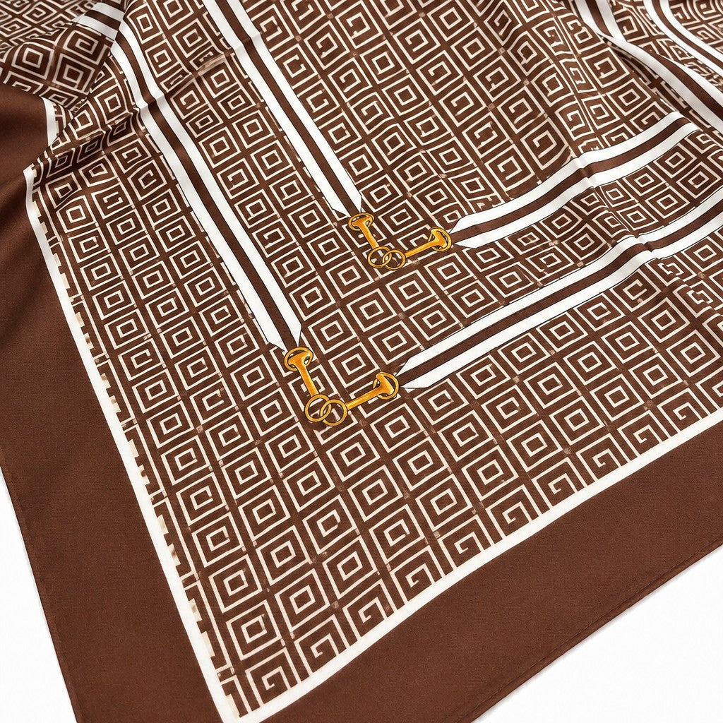Geometric Print Silk Satin Shawl Scarf | 40SC733