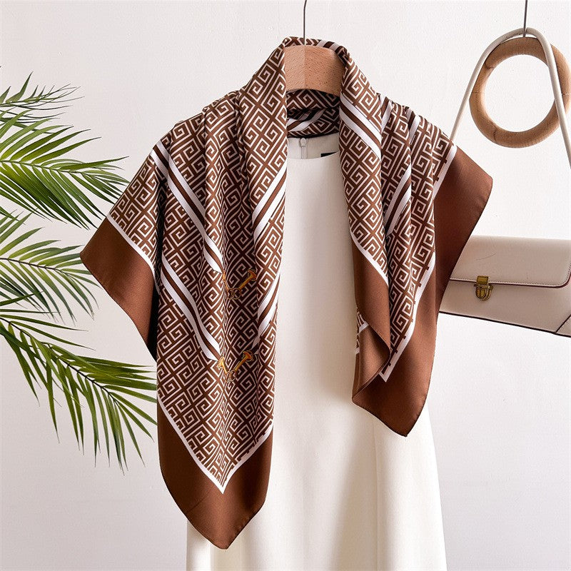 Geometric Print Silk Satin Shawl Scarf | 40SC733