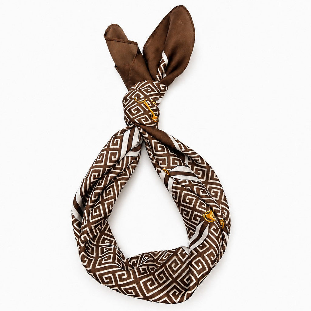 Geometric Print Silk Satin Shawl Scarf | 40SC733