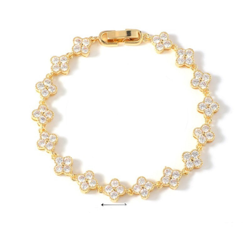 Dainty Gold-Tone Quatrefoil Crystal Bracelet | 40B5260