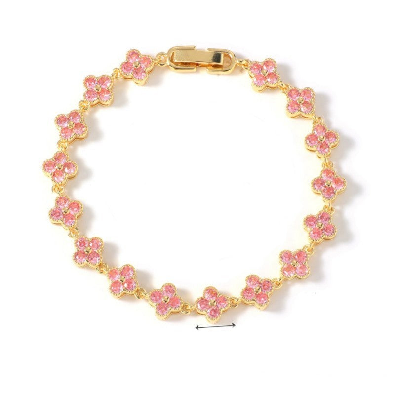 Dainty Gold-Tone Quatrefoil Crystal Bracelet | 40B5260