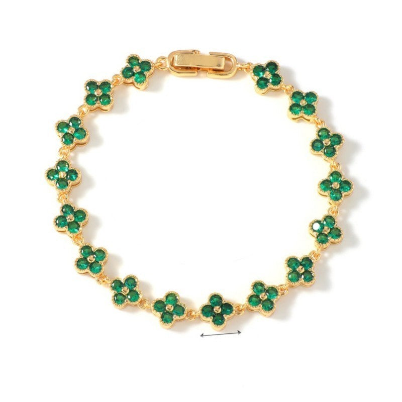Dainty Gold-Tone Quatrefoil Crystal Bracelet | 40B5260
