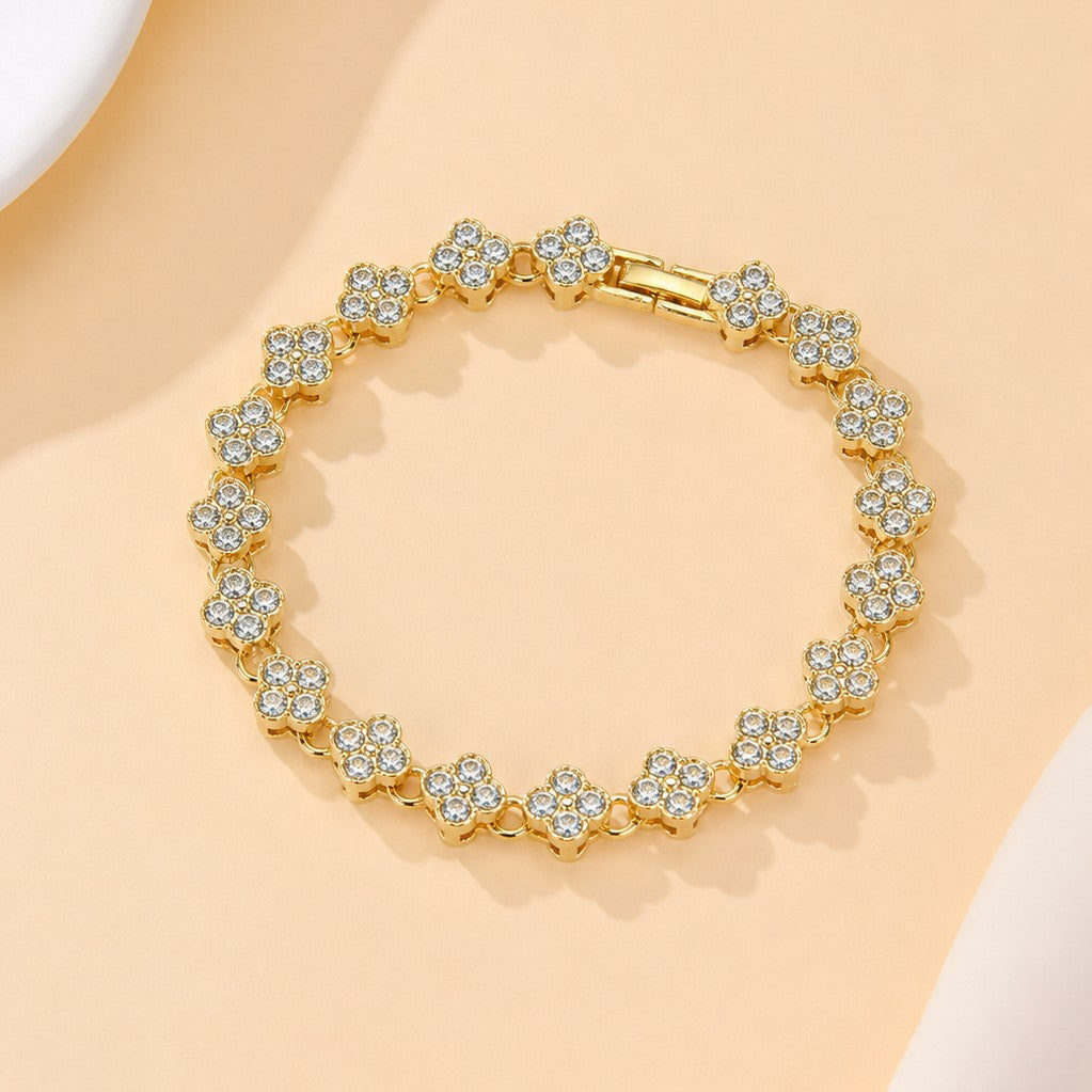Dainty Gold-Tone Quatrefoil Crystal Bracelet | 40B5260