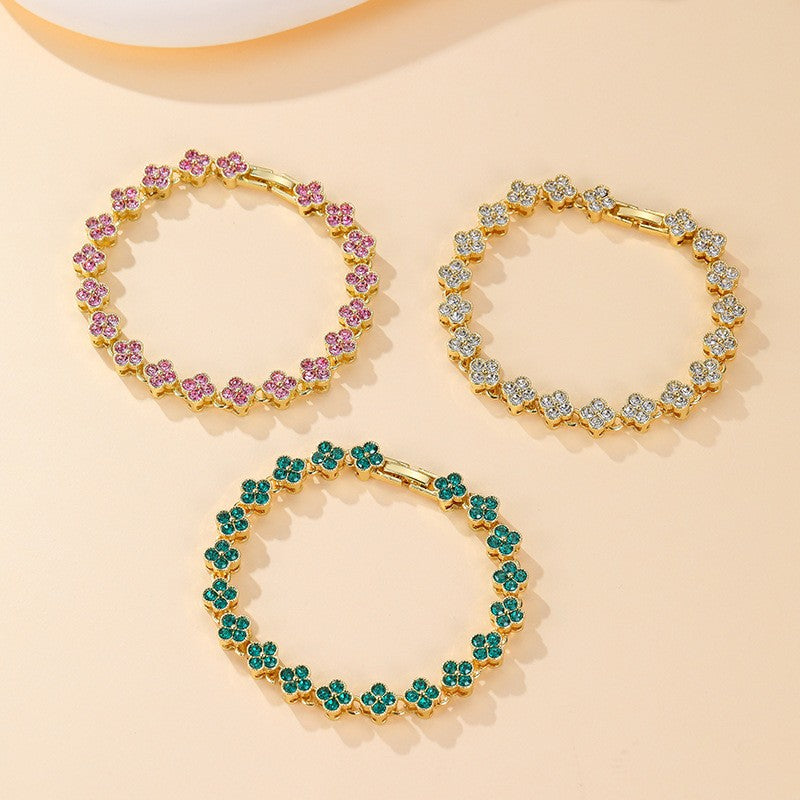 Dainty Gold-Tone Quatrefoil Crystal Bracelet | 40B5260