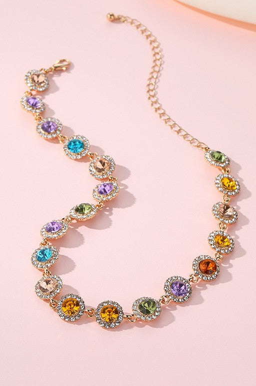 Rainbow Crystal Halo Statement Necklace | 40NK9719