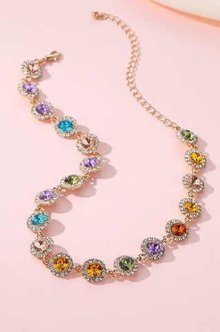 Rainbow Crystal Halo Statement Necklace | 40NK9719