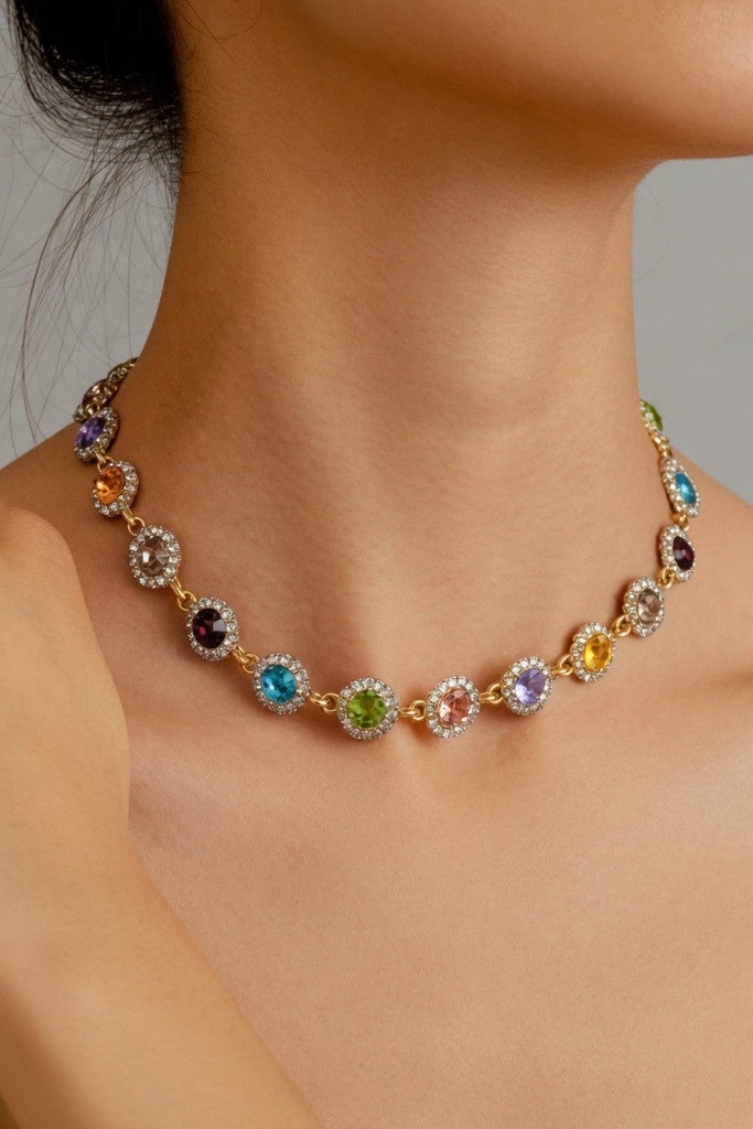Rainbow Crystal Halo Statement Necklace | 40NK9719