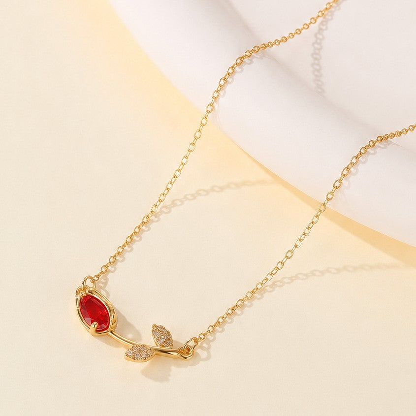 Dainty Crystal Tulip Shape Pendant Necklace | 40NK9720